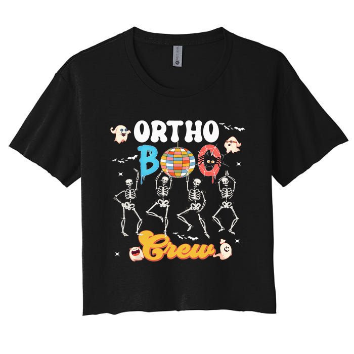 Ortho Orthopedic Halloween Boo Crew Funny Skeleton Dancing Women's Crop Top Tee