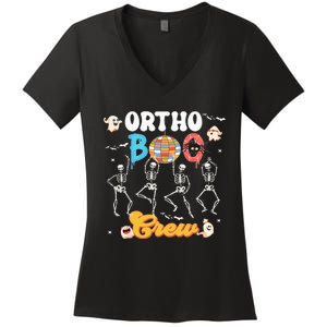 Ortho Orthopedic Halloween Boo Crew Funny Skeleton Dancing Women's V-Neck T-Shirt