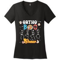 Ortho Orthopedic Halloween Boo Crew Funny Skeleton Dancing Women's V-Neck T-Shirt