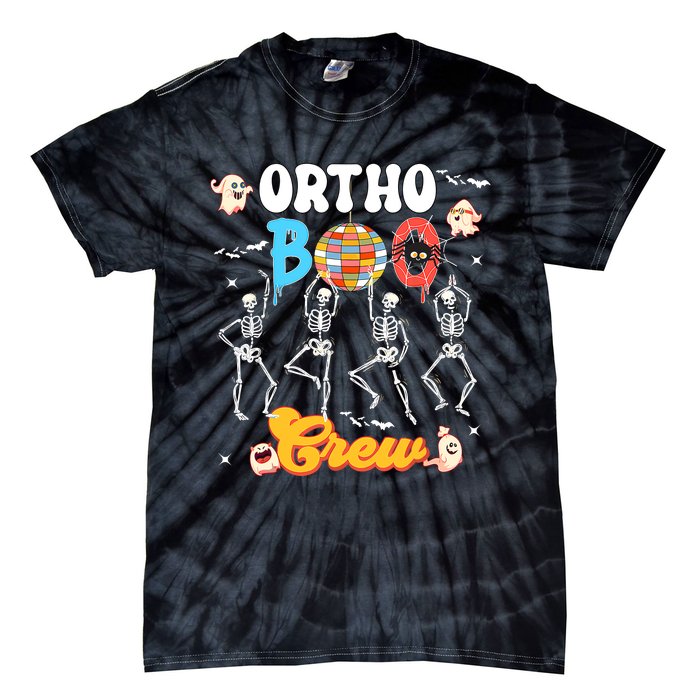 Ortho Orthopedic Halloween Boo Crew Skeleton Dancing Nurse Tie-Dye T-Shirt