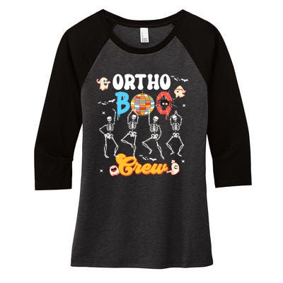 Ortho Orthopedic Halloween Boo Crew Skeleton Dancing Nurse Women's Tri-Blend 3/4-Sleeve Raglan Shirt