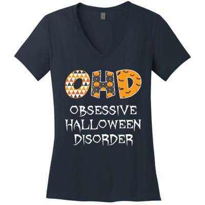 O.H.D. Obsessive Halloween Disorder Halloween Women's V-Neck T-Shirt