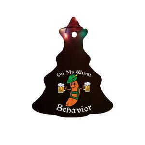 Oktoberfest On My Wurst Behavior Funny German Ceramic Tree Ornament