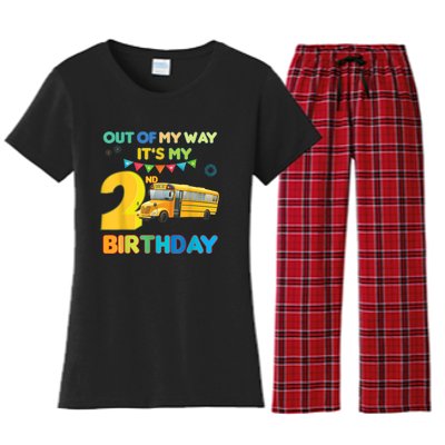 Out Of My Way It's My 2nd Birthday School Bus Theme Party Women's Flannel Pajama Set