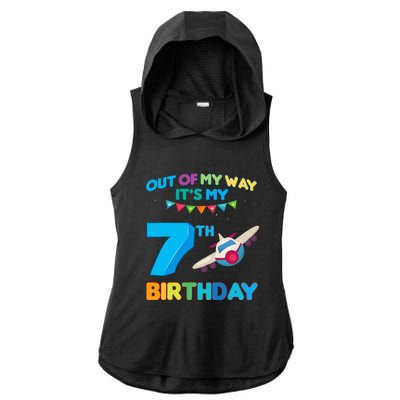 Out of my way it's my 7th birthday aviation airplane Ladies PosiCharge Tri-Blend Wicking Draft Hoodie Tank