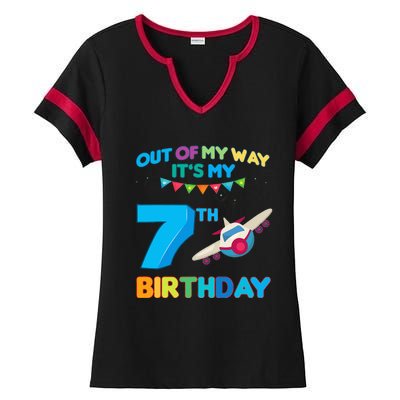 Out of my way it's my 7th birthday aviation airplane Ladies Halftime Notch Neck Tee