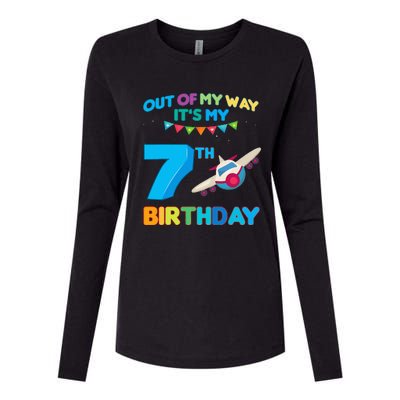 Out of my way it's my 7th birthday aviation airplane Womens Cotton Relaxed Long Sleeve T-Shirt