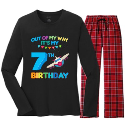 Out of my way it's my 7th birthday aviation airplane Women's Long Sleeve Flannel Pajama Set 