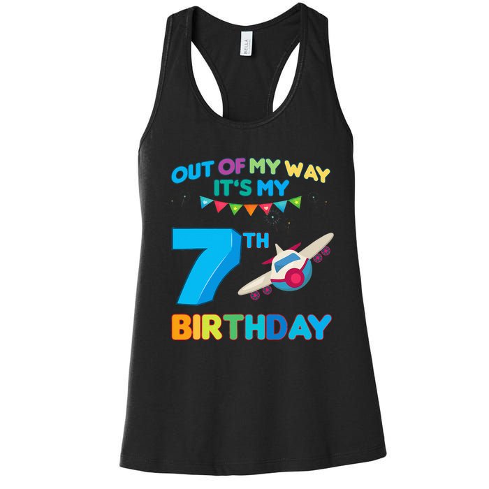 Out of my way it's my 7th birthday aviation airplane Women's Racerback Tank