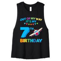 Out of my way it's my 7th birthday aviation airplane Women's Racerback Cropped Tank