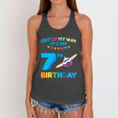 Out of my way it's my 7th birthday aviation airplane Women's Knotted Racerback Tank