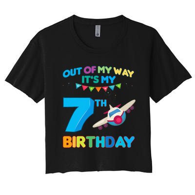 Out of my way it's my 7th birthday aviation airplane Women's Crop Top Tee