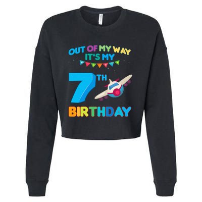 Out of my way it's my 7th birthday aviation airplane Cropped Pullover Crew