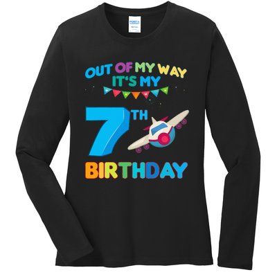 Out of my way it's my 7th birthday aviation airplane Ladies Long Sleeve Shirt