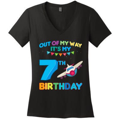 Out of my way it's my 7th birthday aviation airplane Women's V-Neck T-Shirt