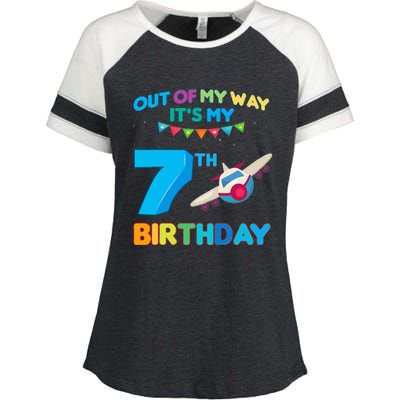 Out of my way it's my 7th birthday aviation airplane Enza Ladies Jersey Colorblock Tee