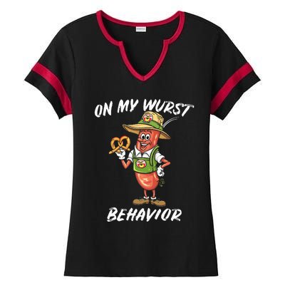 Oktoberfest On My Wurst Behavior Ladies Halftime Notch Neck Tee