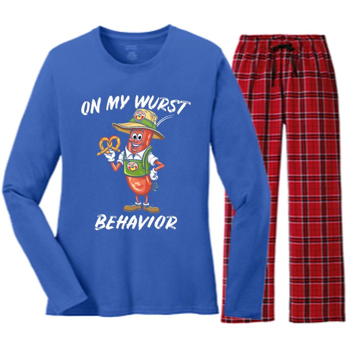 Oktoberfest On My Wurst Behavior Women's Long Sleeve Flannel Pajama Set 