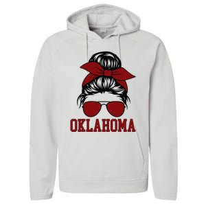 Oklahoma Ok Messy Bun Varsity Sports Performance Fleece Hoodie