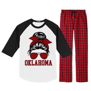 Oklahoma Ok Messy Bun Varsity Sports Raglan Sleeve Pajama Set