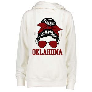 Oklahoma Ok Messy Bun Varsity Sports Womens Funnel Neck Pullover Hood