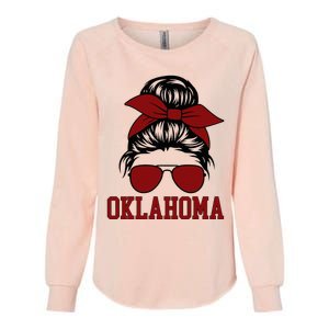 Oklahoma Ok Messy Bun Varsity Sports Womens California Wash Sweatshirt