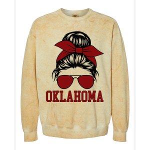 Oklahoma Ok Messy Bun Varsity Sports Colorblast Crewneck Sweatshirt