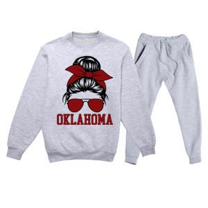 Oklahoma Ok Messy Bun Varsity Sports Premium Crewneck Sweatsuit Set