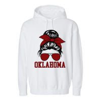 Oklahoma Ok Messy Bun Varsity Sports Garment-Dyed Fleece Hoodie