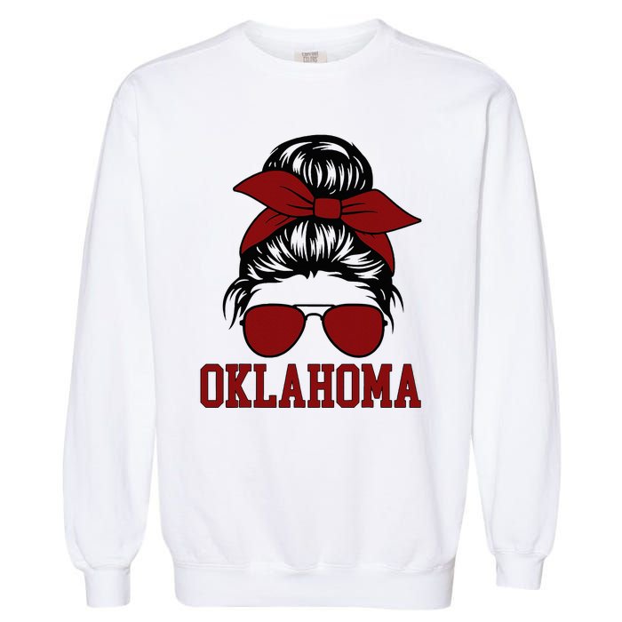 Oklahoma Ok Messy Bun Varsity Sports Garment-Dyed Sweatshirt