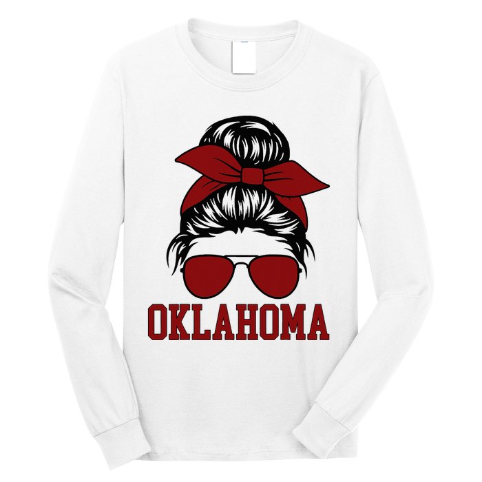 Oklahoma Ok Messy Bun Varsity Sports Long Sleeve Shirt