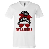 Oklahoma Ok Messy Bun Varsity Sports V-Neck T-Shirt