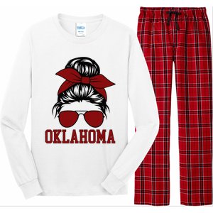 Oklahoma Ok Messy Bun Varsity Sports Long Sleeve Pajama Set