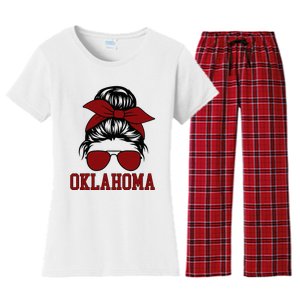 Oklahoma Ok Messy Bun Varsity Sports Women's Flannel Pajama Set