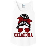 Oklahoma Ok Messy Bun Varsity Sports Ladies Essential Tank