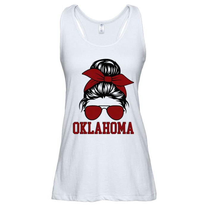 Oklahoma Ok Messy Bun Varsity Sports Ladies Essential Flowy Tank