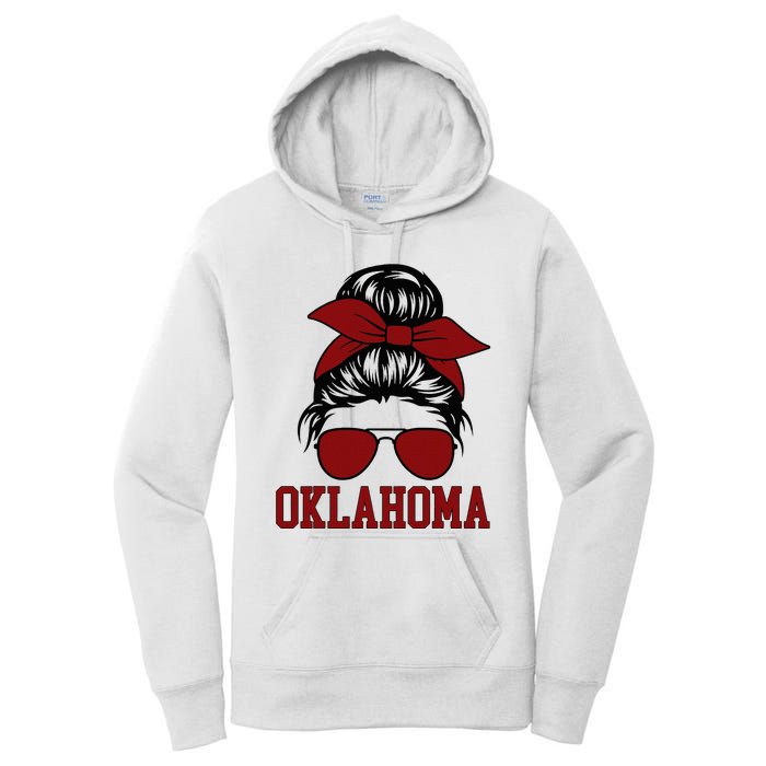 Oklahoma Ok Messy Bun Varsity Sports Women's Pullover Hoodie