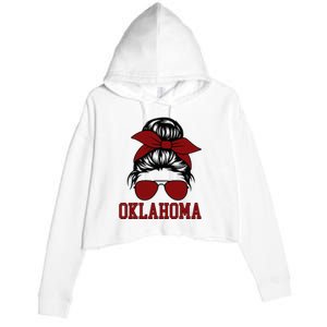 Oklahoma Ok Messy Bun Varsity Sports Crop Fleece Hoodie