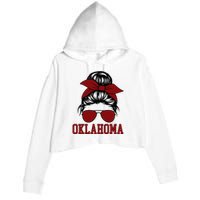 Oklahoma Ok Messy Bun Varsity Sports Crop Fleece Hoodie