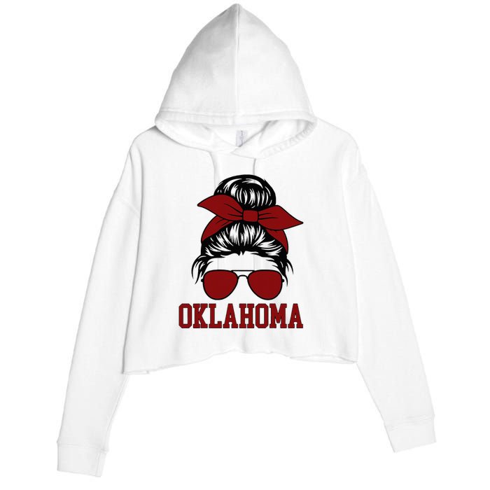 Oklahoma Ok Messy Bun Varsity Sports Crop Fleece Hoodie