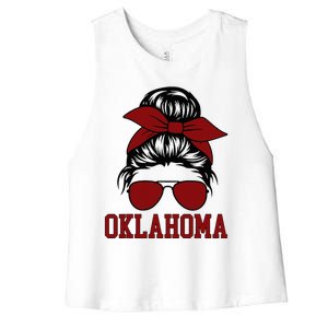 Oklahoma Ok Messy Bun Varsity Sports Women's Racerback Cropped Tank