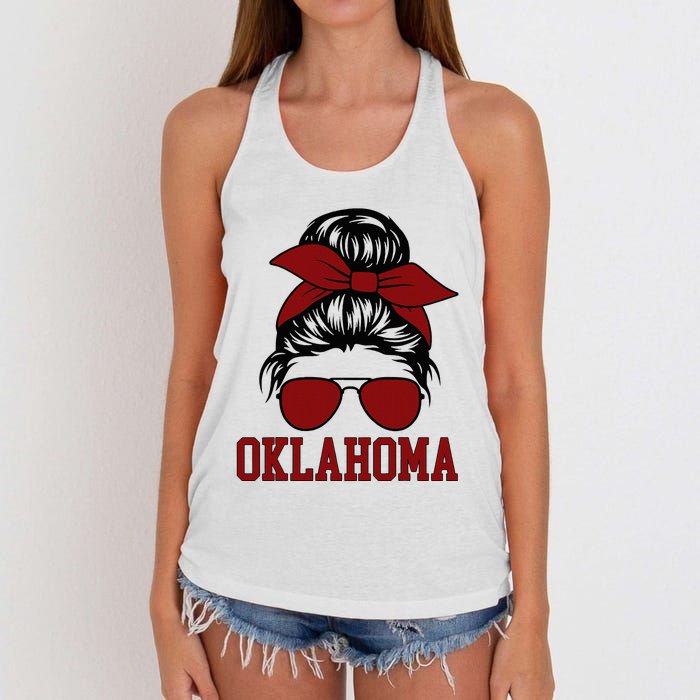 Oklahoma Ok Messy Bun Varsity Sports Women's Knotted Racerback Tank