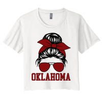 Oklahoma Ok Messy Bun Varsity Sports Women's Crop Top Tee