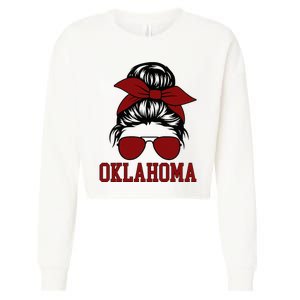 Oklahoma Ok Messy Bun Varsity Sports Cropped Pullover Crew