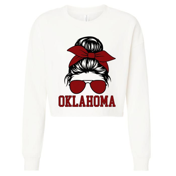 Oklahoma Ok Messy Bun Varsity Sports Cropped Pullover Crew