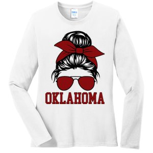 Oklahoma Ok Messy Bun Varsity Sports Ladies Long Sleeve Shirt