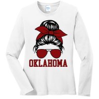 Oklahoma Ok Messy Bun Varsity Sports Ladies Long Sleeve Shirt