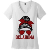 Oklahoma Ok Messy Bun Varsity Sports Women's V-Neck T-Shirt