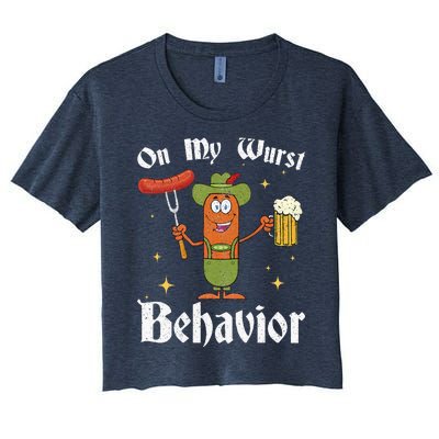 Oktoberfest On My Wurst Behavior Funny German Women's Crop Top Tee