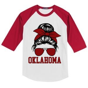 Oklahoma Ok Messy Bun Varsity Sports Kids Colorblock Raglan Jersey